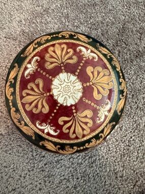 Andrea Sedak Decorative Red & Green Hand-Painted Round Trinket Box